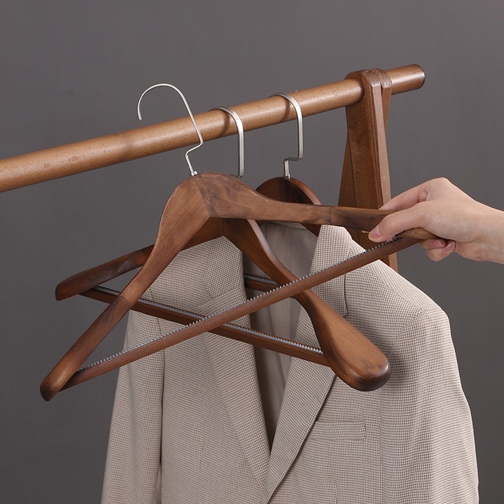 Wooden Hangers For Clothes in Natural,White,Black,Cherry,Antique Color Suit Clothes Hanger with Non Slip Pants Bar