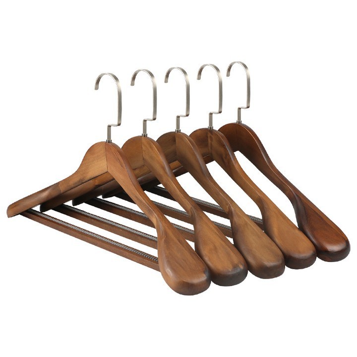 Wooden Hangers For Clothes in Natural,White,Black,Cherry,Antique Color Suit Clothes Hanger with Non Slip Pants Bar