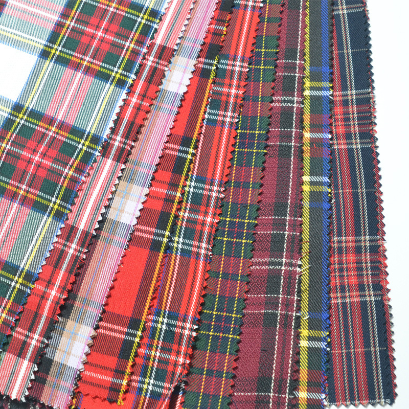 Sunplustex school uniform material fabric red checkered yarn dyed check plaid tartan fabric for school uniforms