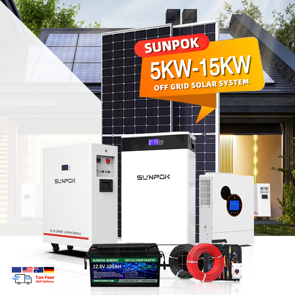 Residential Complete Hybrid Off-Grid Solar Power System 5000W 5KW 10KW 20KW Lithium Ion Battery MPPT Controller Home Use Europe