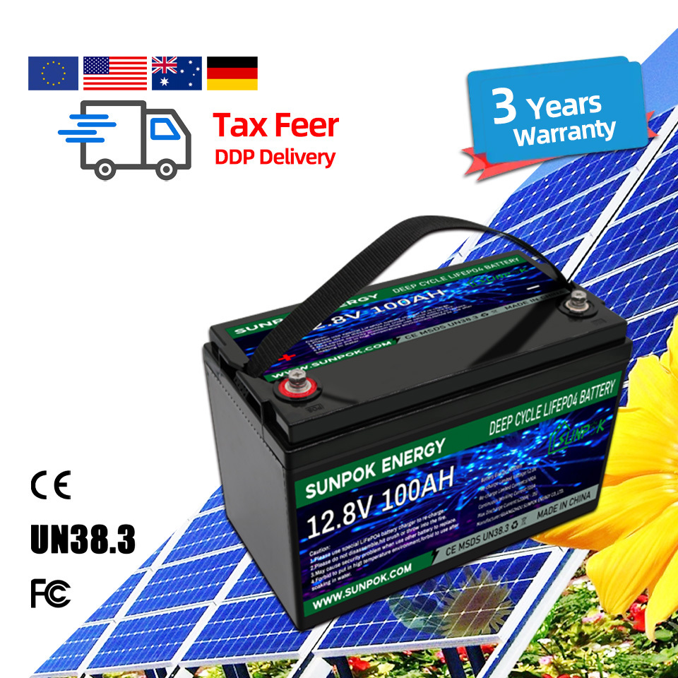 Sunpok 12V/24V Farm Tractor Deep Cycle Solar Battery Energy Efficient 150AH/200AH with BMS Anode for Battery Packs