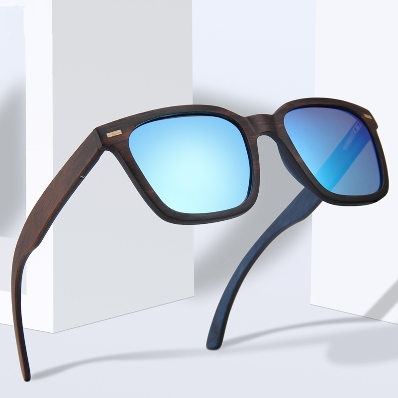 2023 new square frame wooden sunglasses polarized hand polished all-wood sunglasses