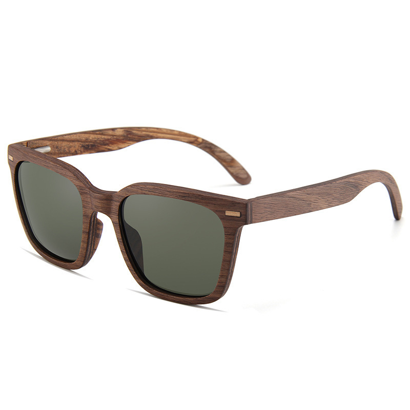 2023 new square frame wooden sunglasses polarized hand polished all-wood sunglasses