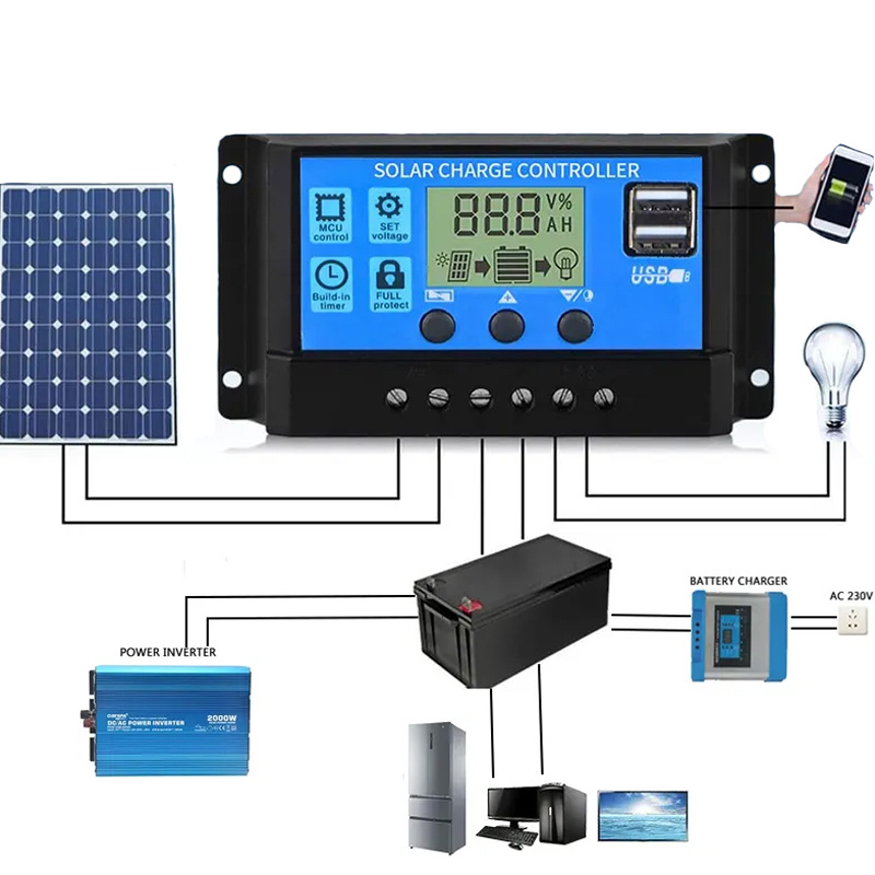 12v 24v Solar Panel Charge Controller Intelligent Regulator 10A 20A 30A 40A 50A 60A PWM solar  charger controller