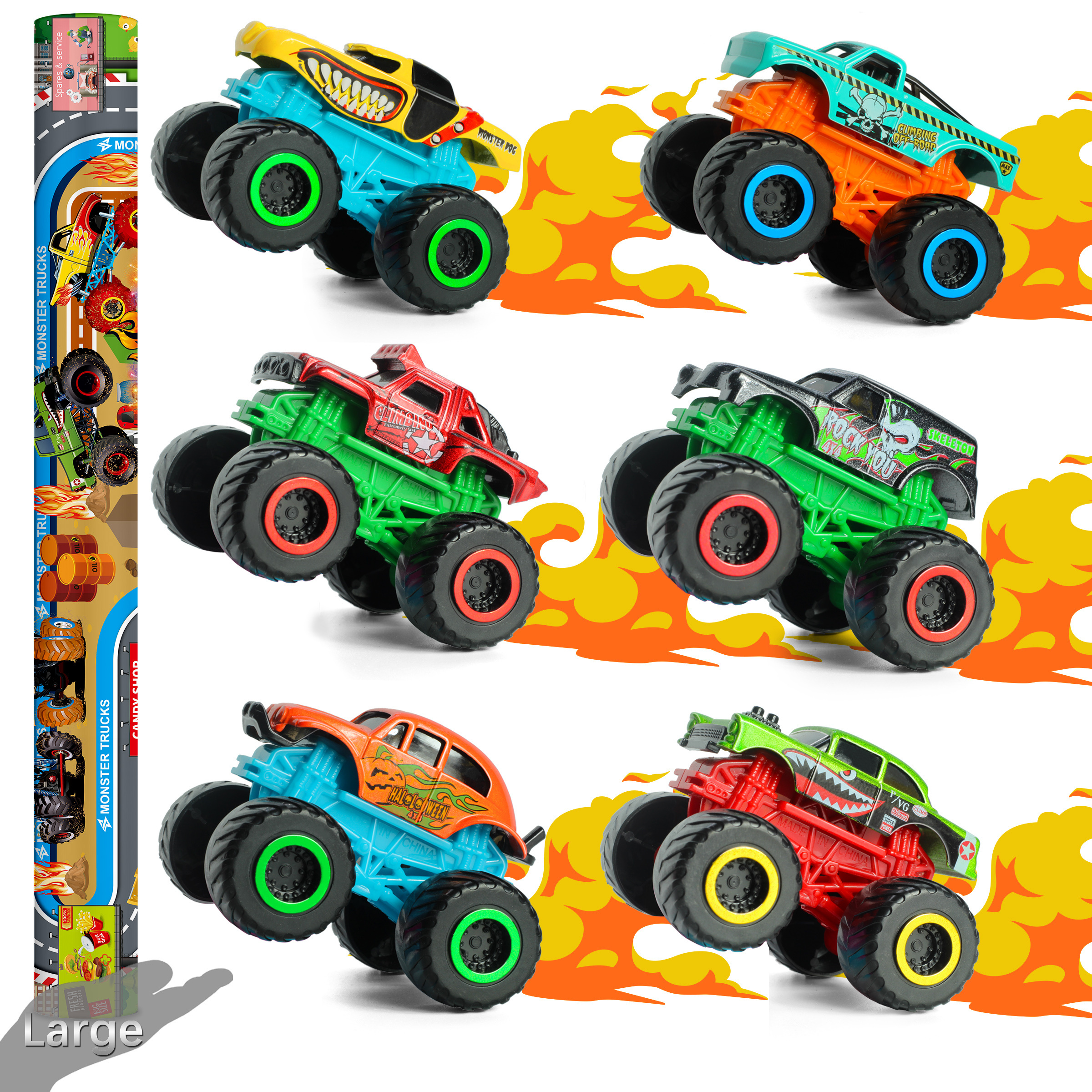 Low Price Hot Selling 21Pcs  Four Wheeled Car Off-Road Monster Trucks  Diecast Car Toy with play mat set