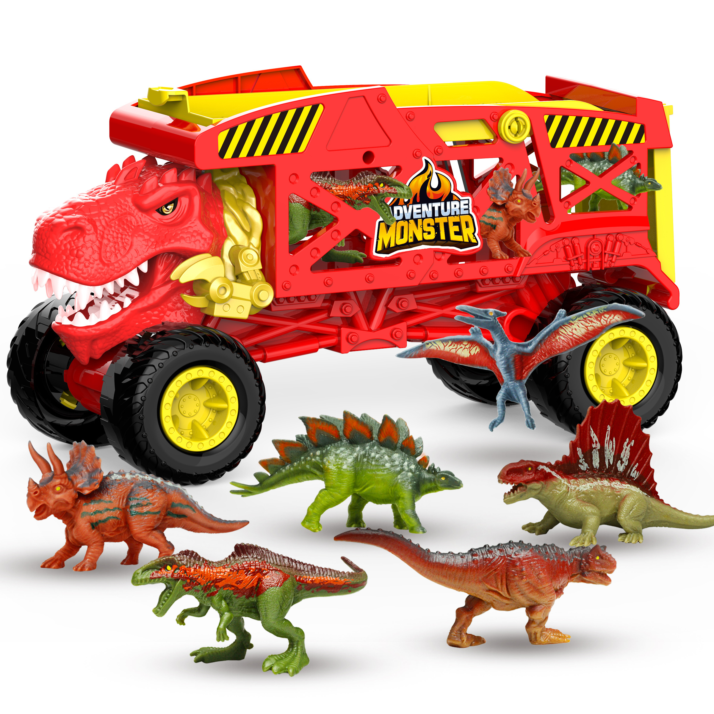 New Tyrannosaurus Rex Dinosaur Carrier Truck Set Toddler Dinosaurs Mover Transport Car Toys for Kids 3-5 with 6 Dino Figures Gre