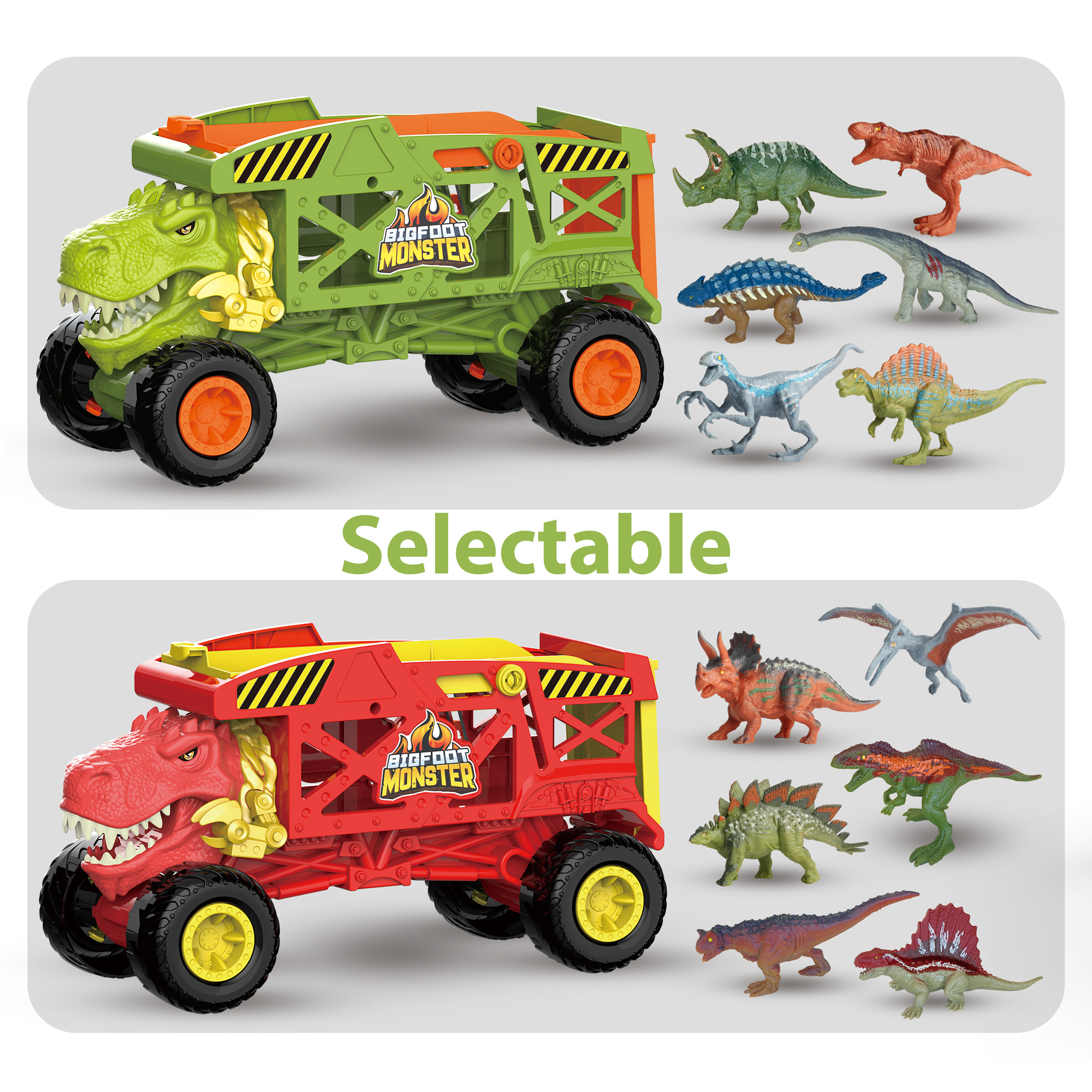 2023 Trending  Good Quality Dinosaur Big Wheel Transporter with 6 PCS Plastic Dinosaurs Play Set  Monster Truck