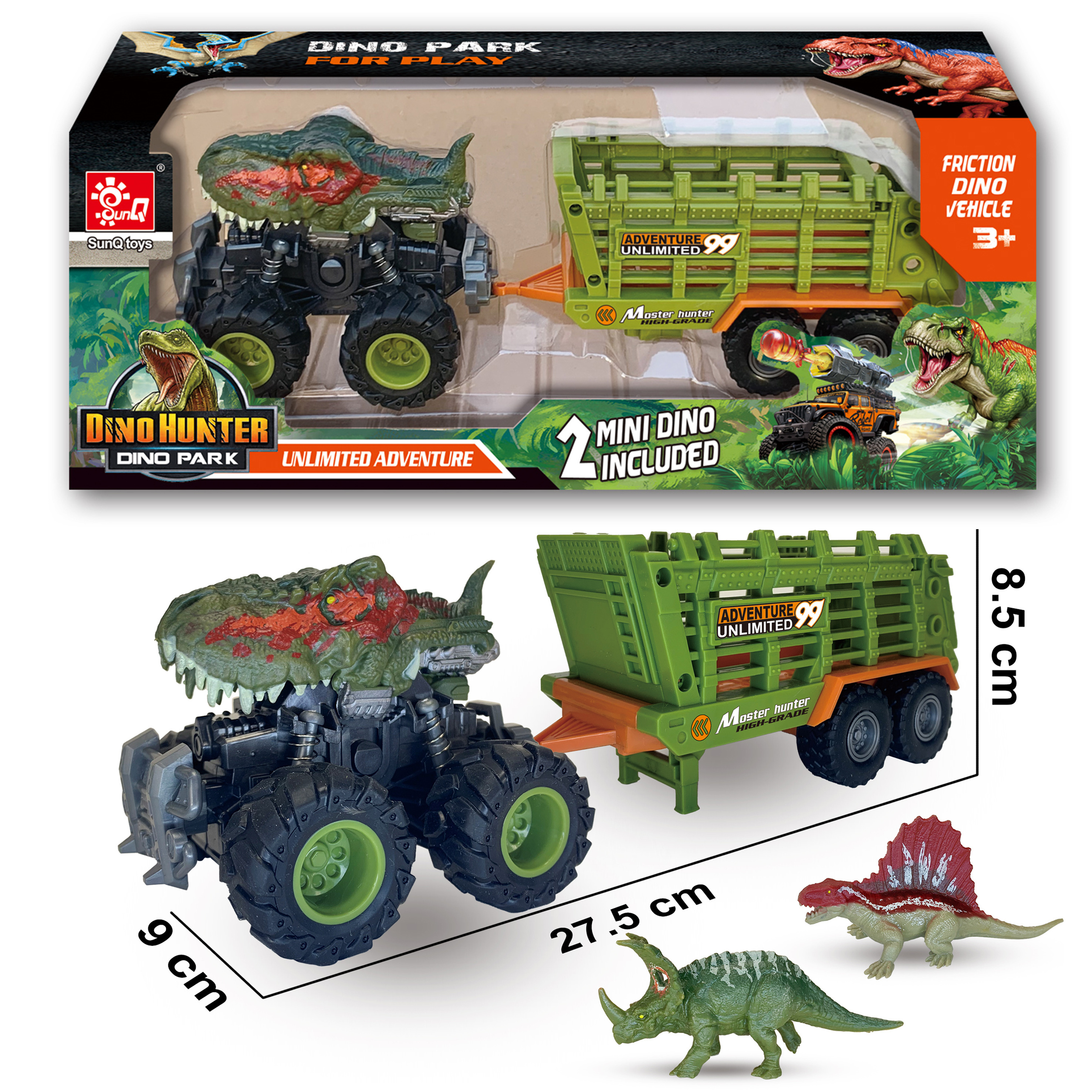 SunQ Factory Wholesale Dino Monster Jam Truck Toy Car New Big Dinosaur Truck With 2Pcs Dinosaur Toys