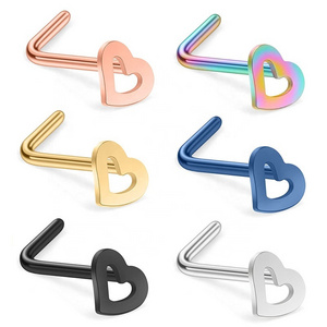 Medical Stainless Steel Body Piercing Jewelry Hollow Heart L Shape Nose Nostril Ring Nose Piercing