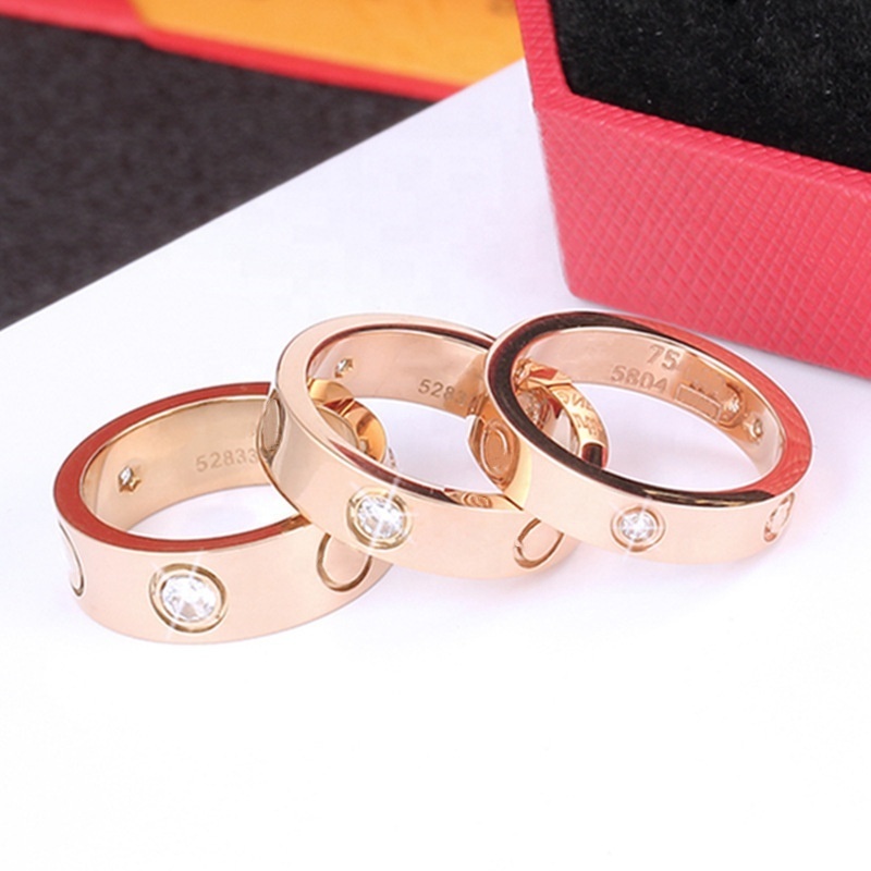 Carti Gold Silver Rose Gold Plated Stainless Steel Finger Diamond Zircon LOVE Screw Rings for Women Men