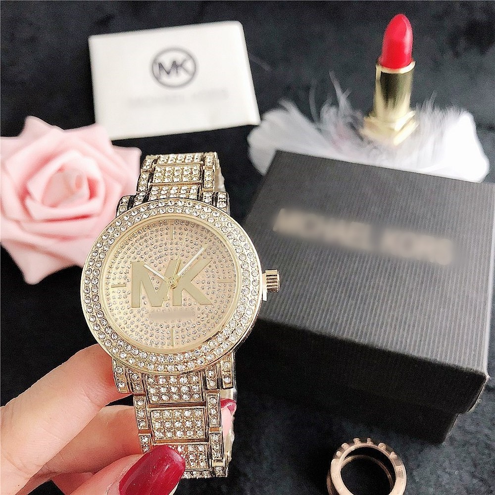 US Top Sell Brand Hip Pop Stainless Steel Strap Gold Plated Wristwatch Diamond Quartz Watch For Women