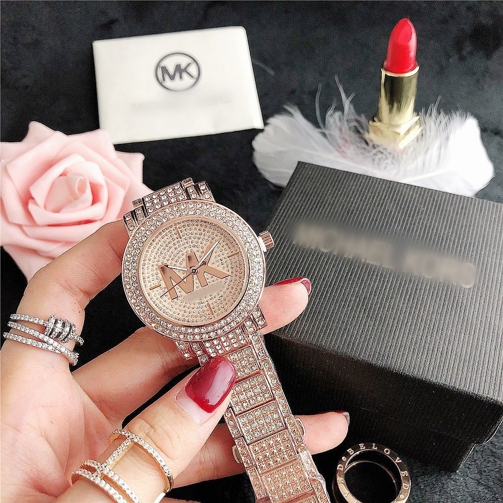 US Top Sell Brand Hip Pop Stainless Steel Strap Gold Plated Wristwatch Diamond Quartz Watch For Women