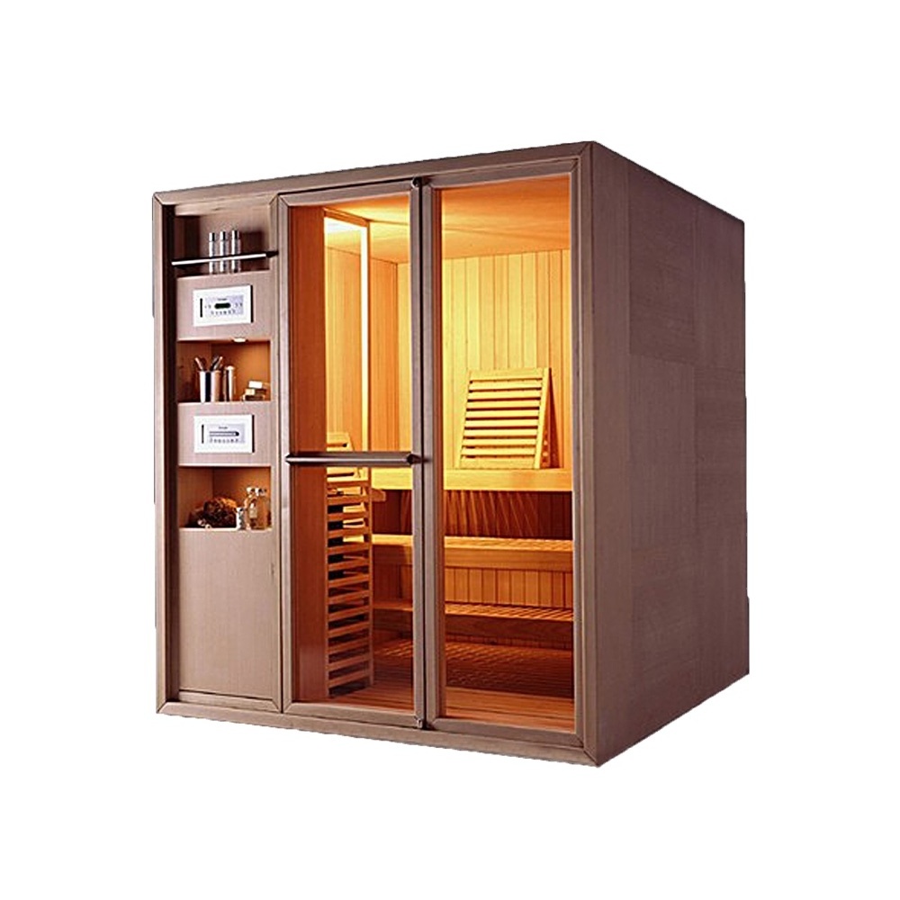 High Fashion 2 Persons Finnish Sauna Cabinet Traditional Outdoor Infrared Sauna And Steam Combined Room Hidden Cam Massage Room