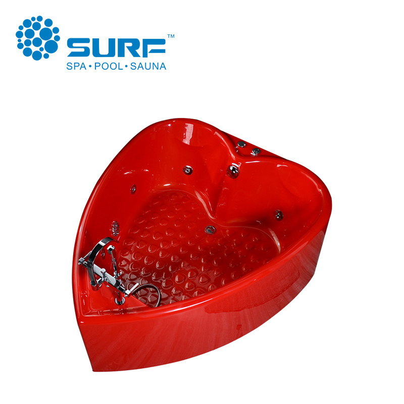 Best Selling Products Acrylic Red Massage Jets Heart Shaped Bathtub