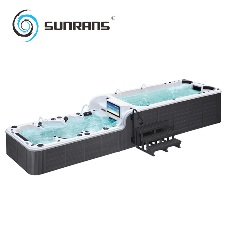 Sunrans 12 Persons Luxury Garden Endless Swim Spa Pool Hot Tub Outdoor Dual Zone Acrylic Large Above Ground Swimming Pool