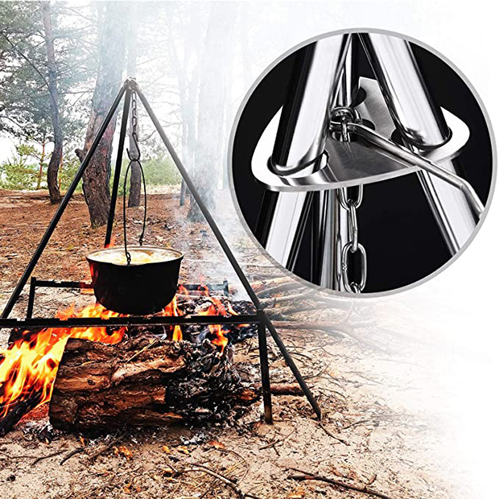 Camping Accessories Outdoor BBQ Ring Hook Stainless Steel Hanger Fire Hanging Pot Campfire Camping Tripod Hanging Pot Rack