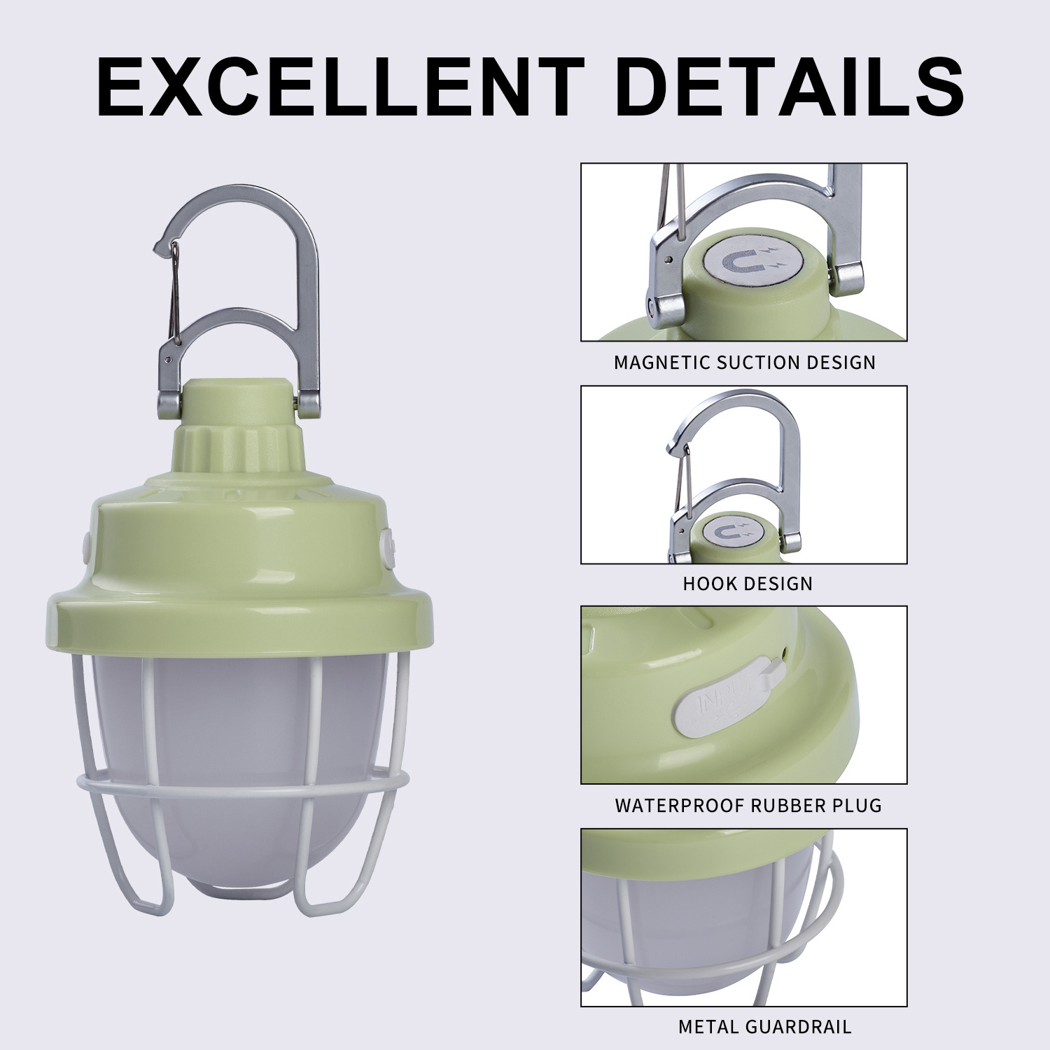 Rechargeable lightweight camping light, lantern with magnetic design, IPX5 suitable for outdoor activities