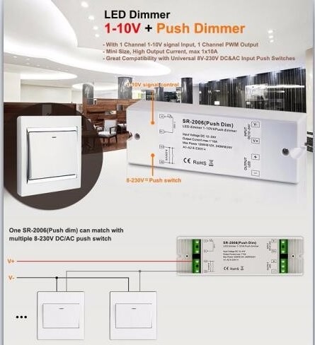 10A 0/1-10V led dimmer with 8-230V Ac push switch SR-2006(PUSH DIM)