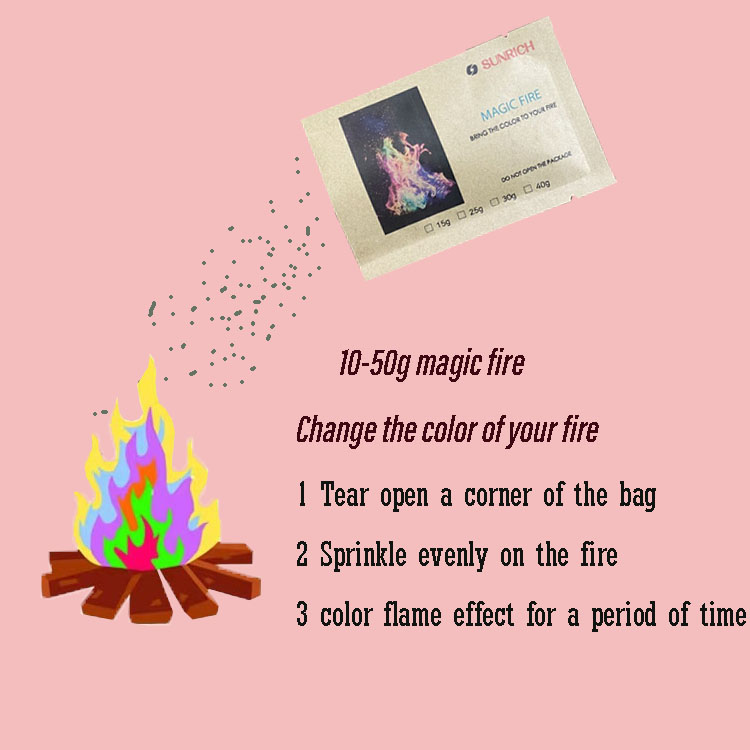 2024 Amazon hotsale Mystical fire powder plastic bag 30g magic colorful flames for wedding camping party fireplace and fire pits