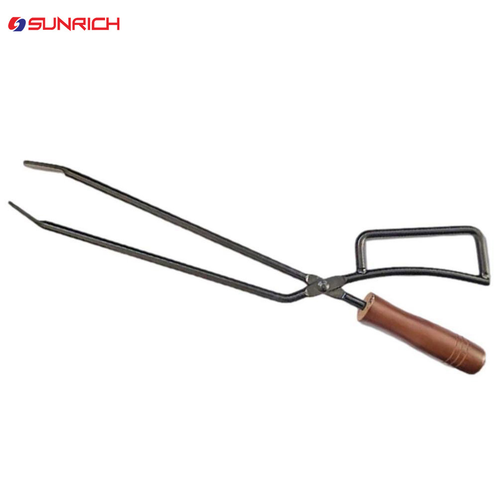 Outdoor Campfire Tongs Fireplace Log Grabber Brown Fire Pit Poker