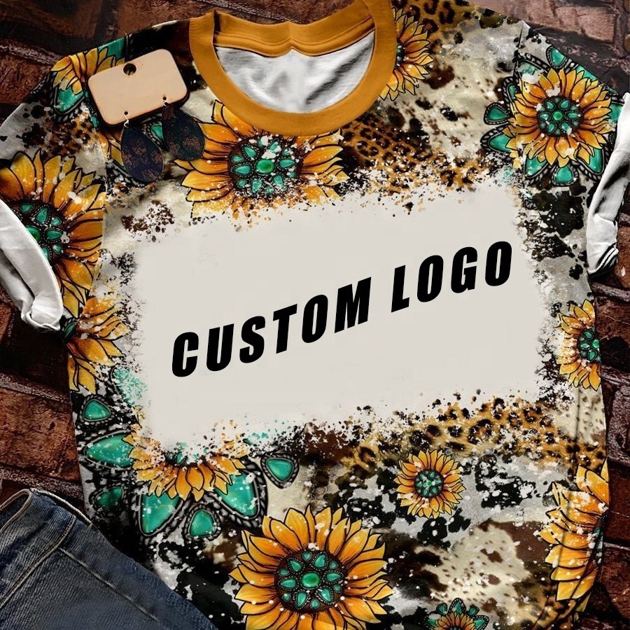 USA Size Women children Bleach Design Printed Tees Sublimation Blank Shirt Bleached Polyester T Shirts