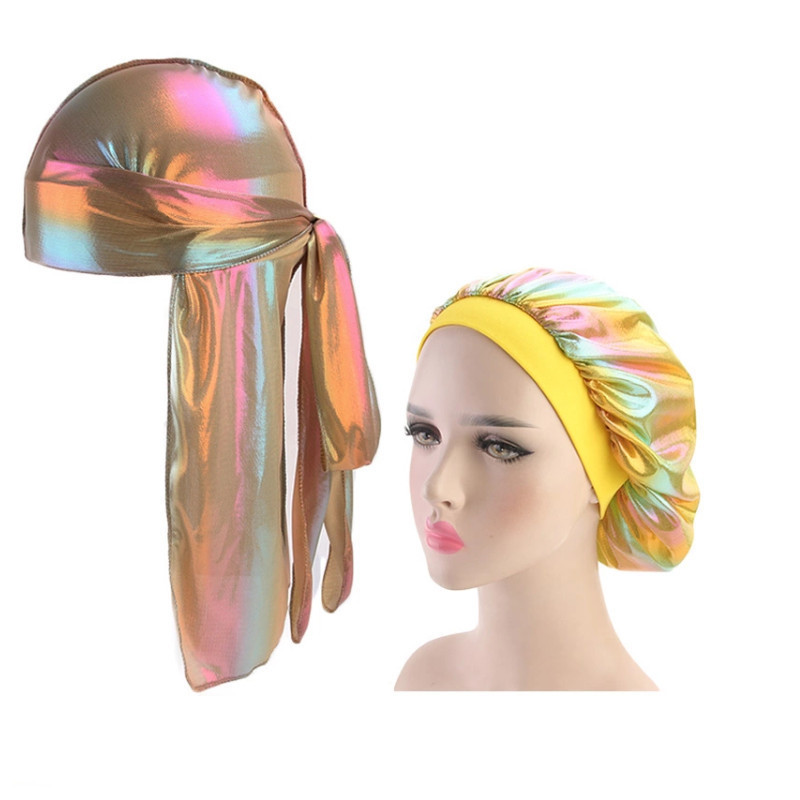 Sunrich Custom Logo Designer Glossy Luxury Satin Silk Blring Women Du rags And Bonnet Set