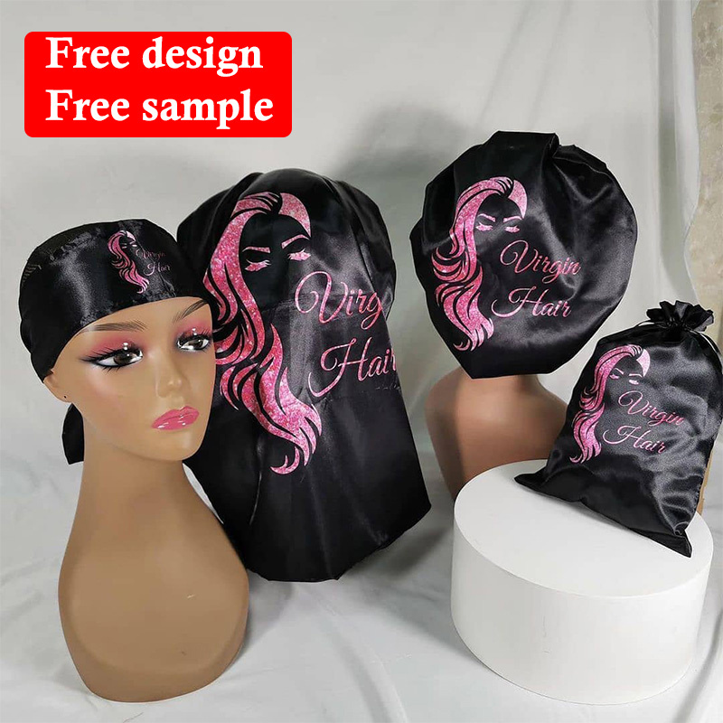 Custom Logo Luxury Headbands Adjustable Silk Braid Long Bonnets And Satin Hair Wraps Women Designer Satin Hair Bonnets