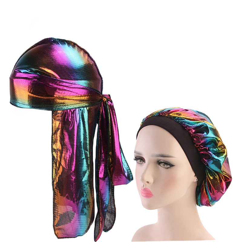 Sunrich Custom Logo Designer Glossy Luxury Satin Silk Blring Women Du rags And Bonnet Set