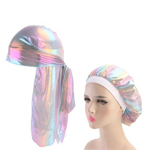 Sunrich Custom Logo Designer Glossy Luxury Satin Silk Blring Women Du rags And Bonnet Set