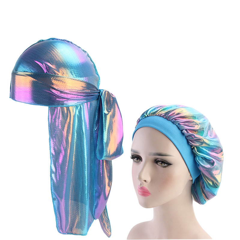 Sunrich Custom Logo Designer Glossy Luxury Satin Silk Blring Women Du rags And Bonnet Set