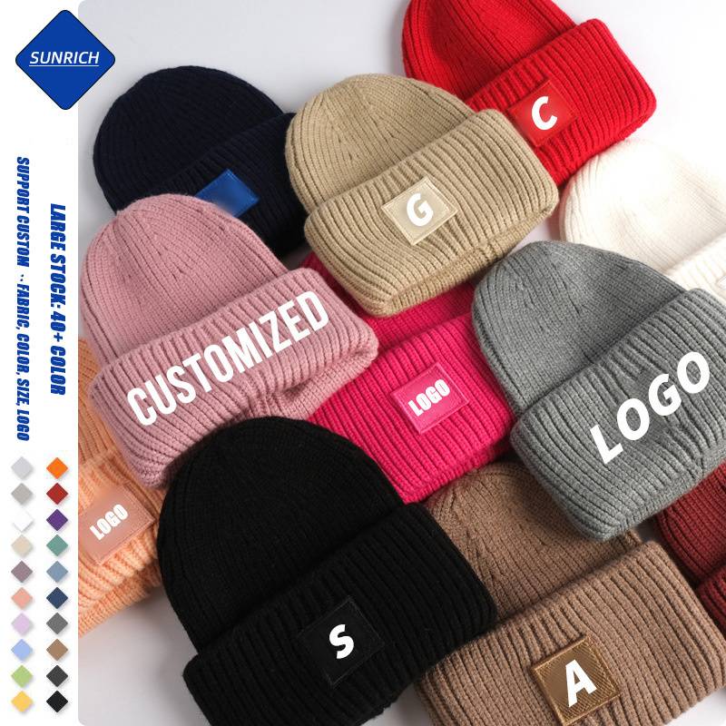 Wholesale High Quality Unisex Adult Kids Embroidery Logo Knitted Beanie Winter Acrylic Beanie Hats Custom Beanie