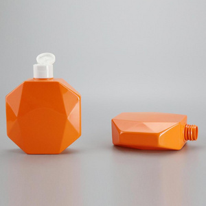 10oz 300ml solid orange plastic special shape packaging bottle for shampoo lotion usage with white flip top cap and 24/410 neck