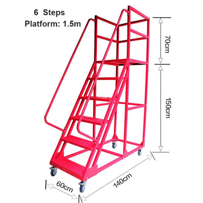 Lightweight Portable Mobile Stepladder Metal Steel Safety 1.5M 6 Steps Ladder for Warehouse