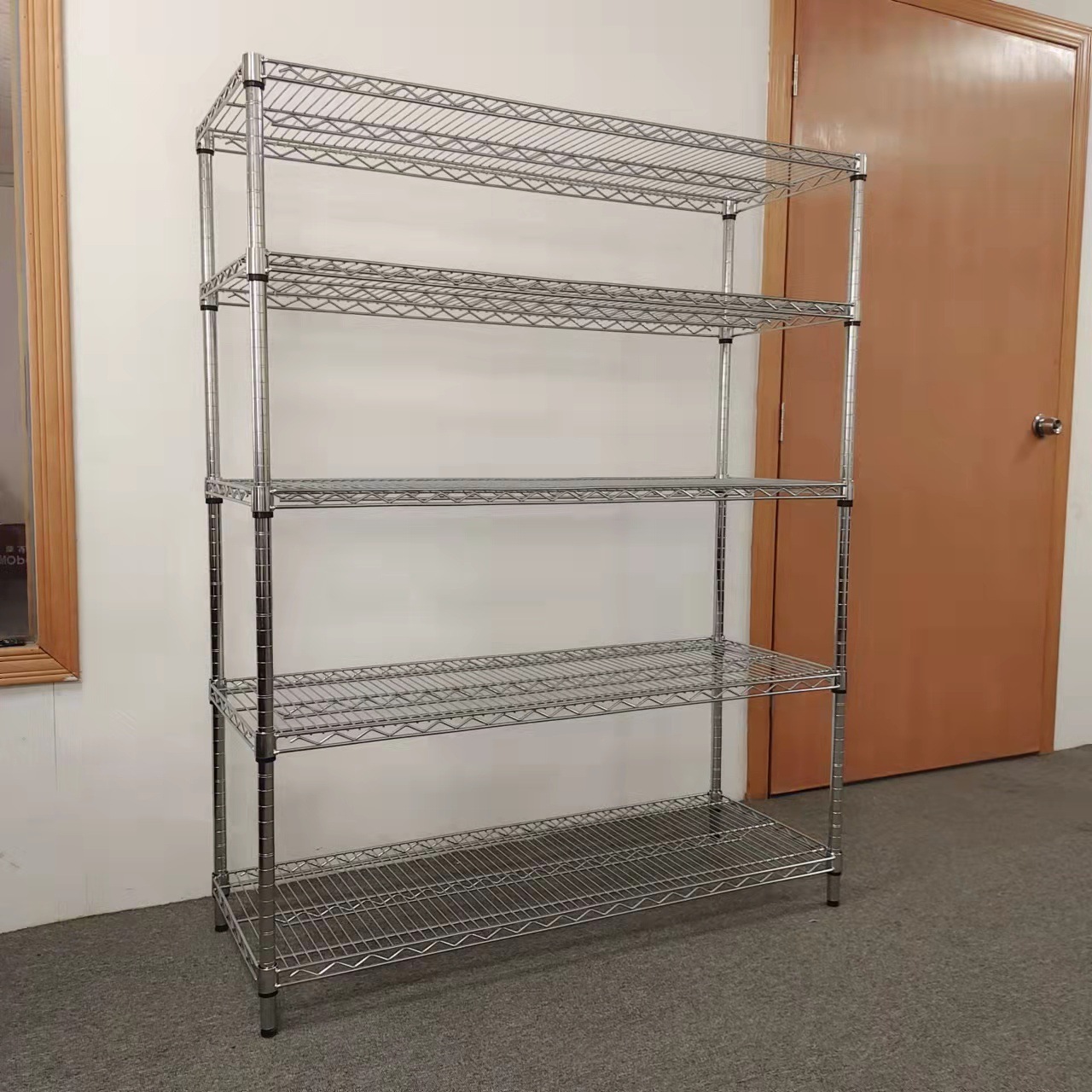 OEM ODM Chrome Plated Wire Shelving Rack 5 Layer Adjustable Metal Mesh Shelf for Store Home Warehouse