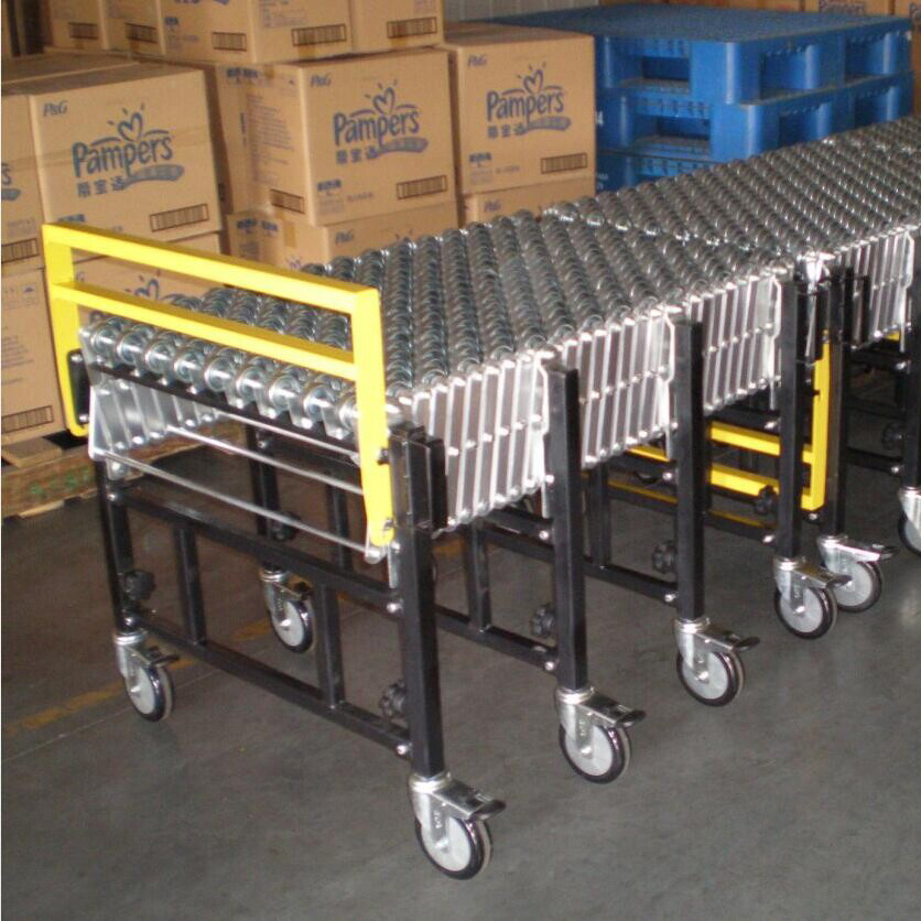 Gravity powered Flexible Expandable telescopic manual stainless steel mobile Plastic Skate Wheel Roller Conveyor