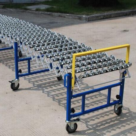 Gravity powered Flexible Expandable telescopic manual stainless steel mobile Plastic Skate Wheel Roller Conveyor