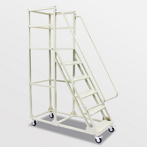 Warehouse Steel Safety Rolling Mobile Platform 6 Steps Ladder with Handrails and Wheels