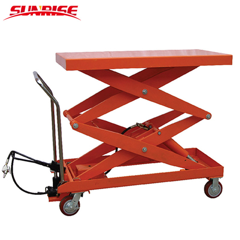 350kgs Manual double scissor Lift Table truck with wheel CE