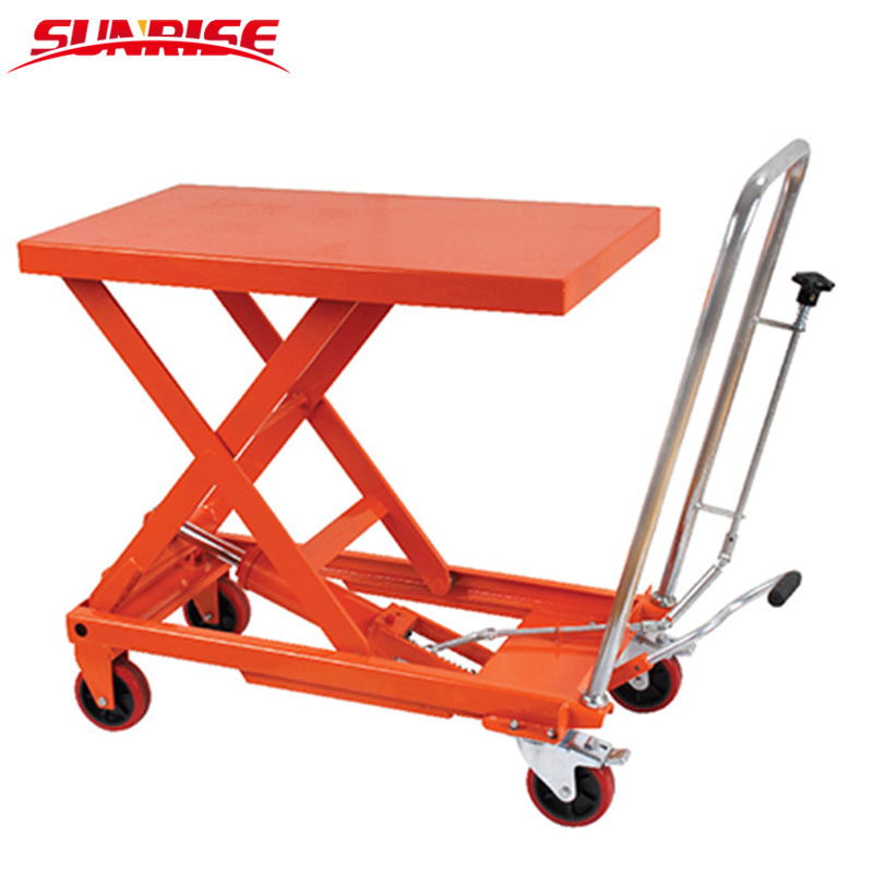 350kgs Manual double scissor Lift Table truck with wheel CE