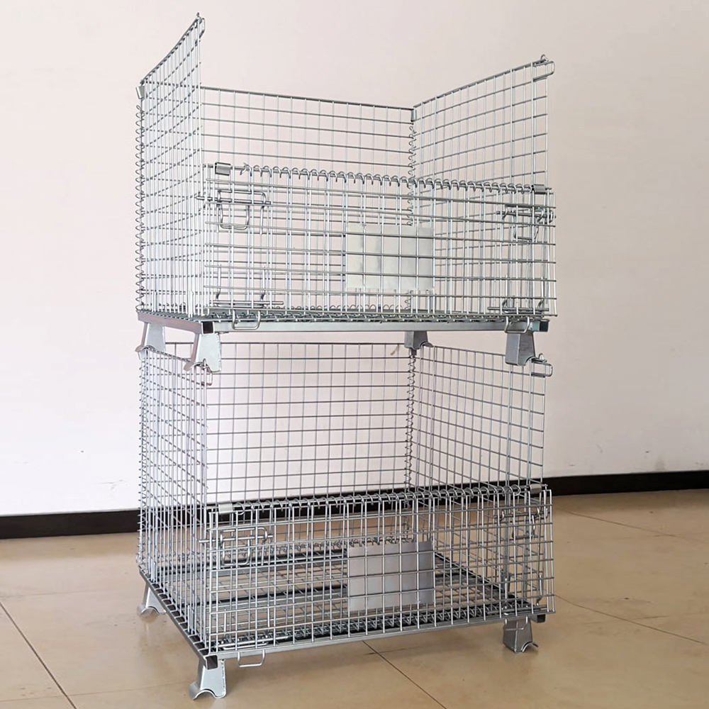 Customized Size Heavy Duty Warehouse Storage Stackable Folding Mesh Wire Container