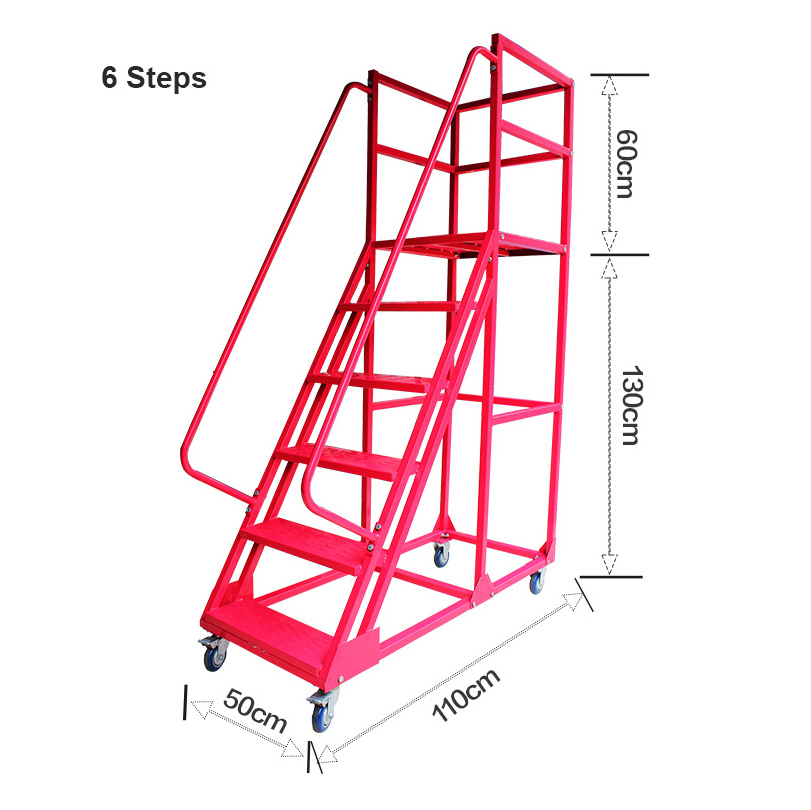 Lightweight Portable Mobile Stepladder Metal Steel Safety 1.5M 6 Steps Ladder for Warehouse