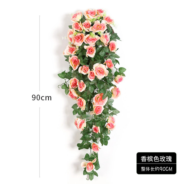 Artificial Hanging Flower wall Hanging Basket Silk Flower Rose Vine with green leaves Fake Flower Greeny Chain wall decor