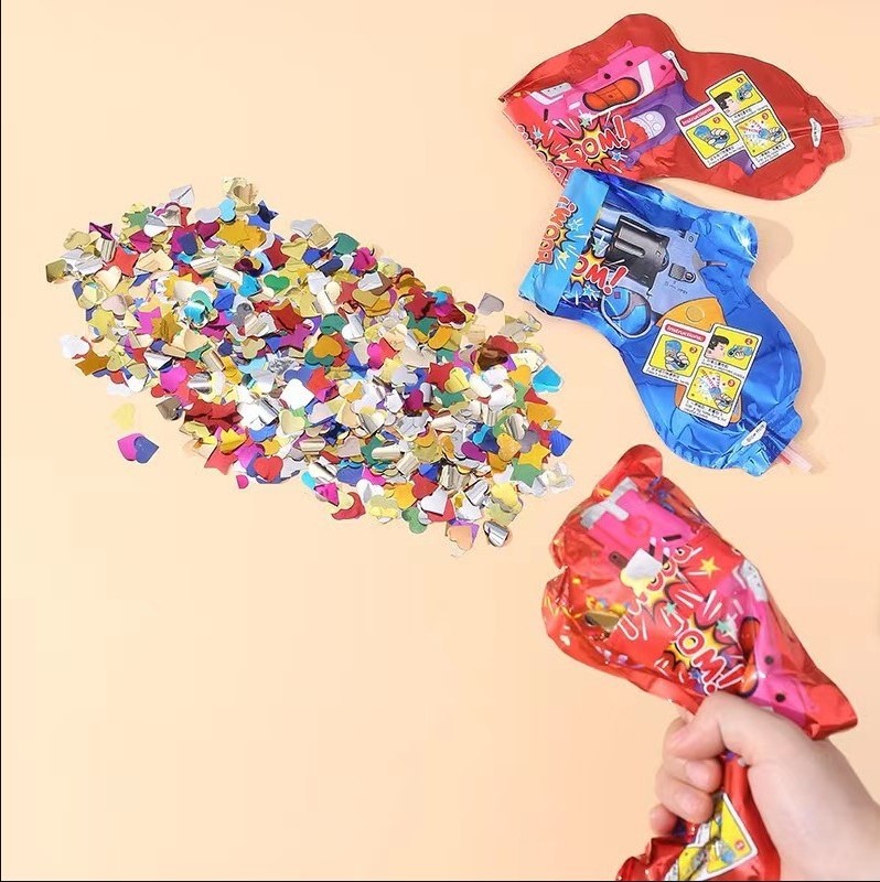 Handheld Party Poppers gun Confetti cannon Inflatable toy Fireworks Gun kids confetti shooter foil balloon gun fun for party