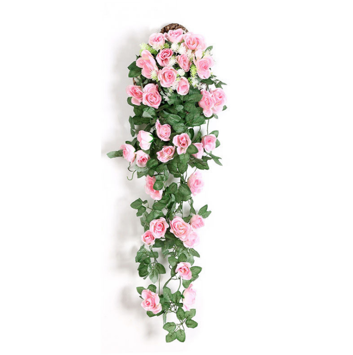 Artificial Hanging Flower wall Hanging Basket Silk Flower Rose Vine with green leaves Fake Flower Greeny Chain wall decor