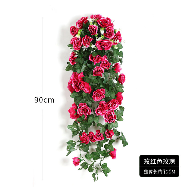 Artificial Hanging Flower wall Hanging Basket Silk Flower Rose Vine with green leaves Fake Flower Greeny Chain wall decor