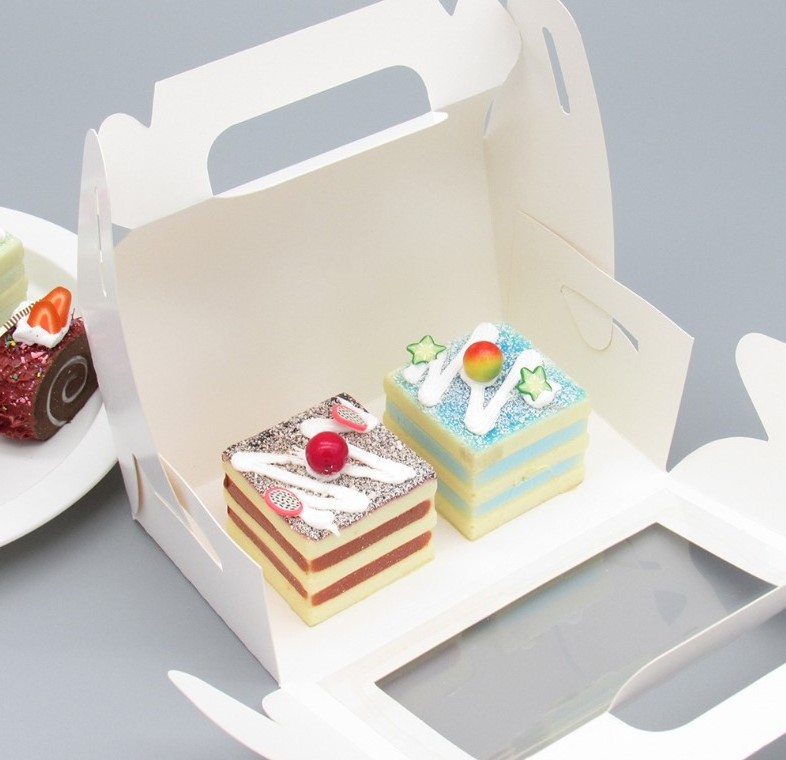 white Paper Bakery Boxes Cupcake Containers Gable Gift Candy Cookie pastry Dessert Treat Boxes with Handle and display window