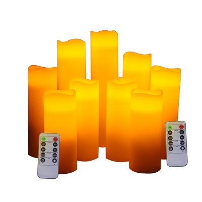 Flameless Candles Led Candles Pack of 9 Ivory Real Wax Pillar candles Battery operated with Remote