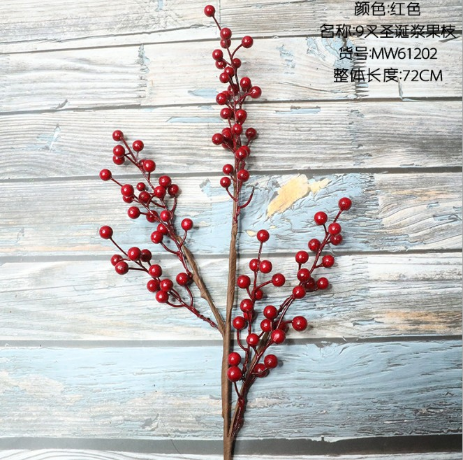 Artificial Red Berries 9 branches Simulation Berries Pine Branch Holly Berry Stems for Holiday Home Christmas Decor