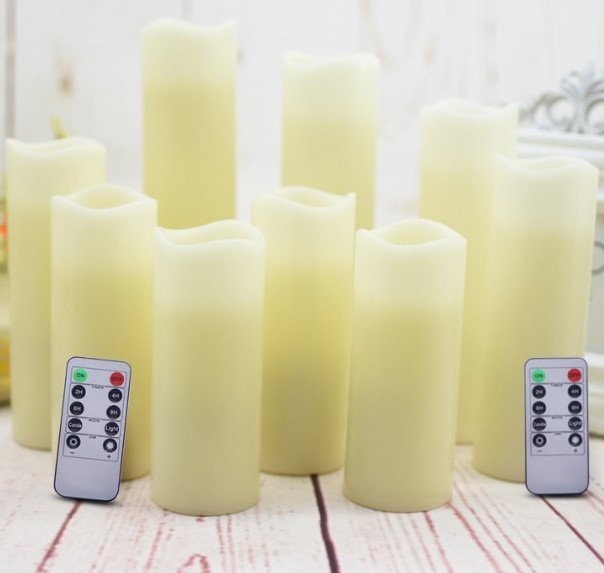 Flameless Candles Led Candles Pack of 9 Ivory Real Wax Pillar candles Battery operated with Remote