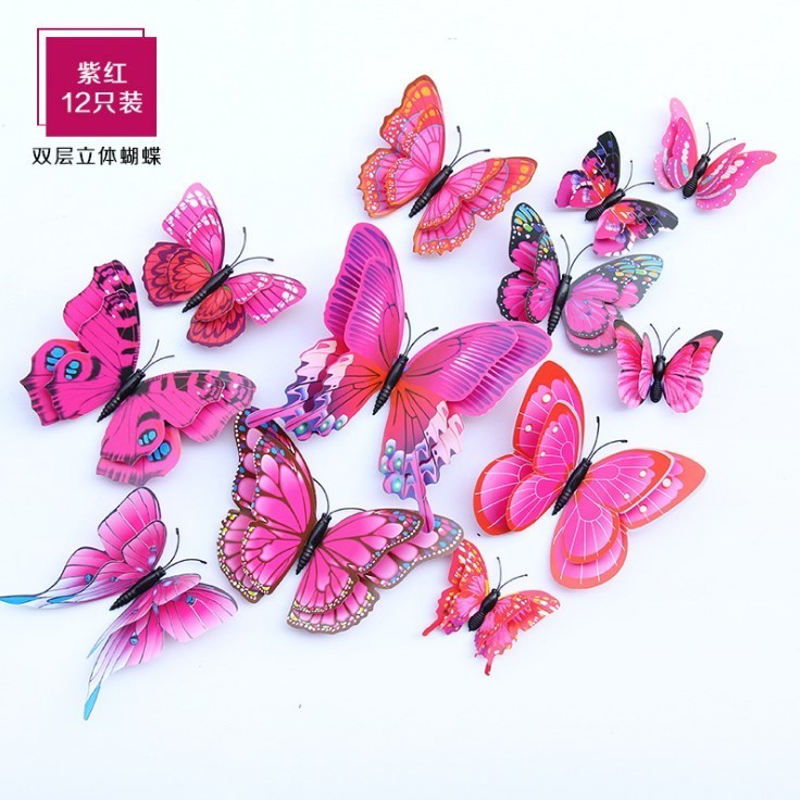 Butterfly Wall Decal 3D Butterflies Removable Mural Stickers DIY art decor double wings 12pcs set for fridge home kids decor